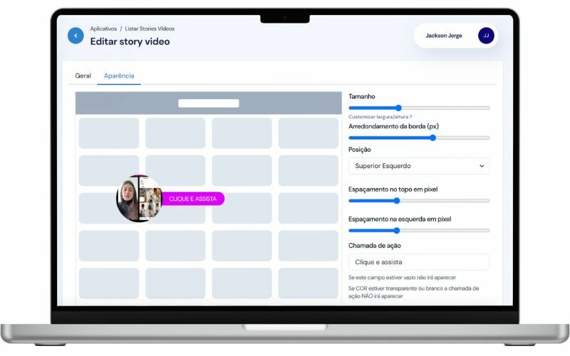 Painel prático e intuitivo para gerenciar seus stories vídeos