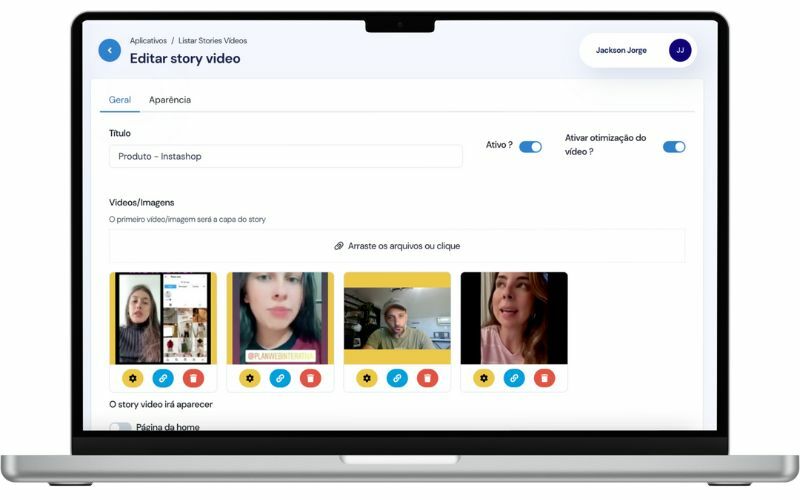 Painel prático e intuitivo para gerenciar seus stories vídeos